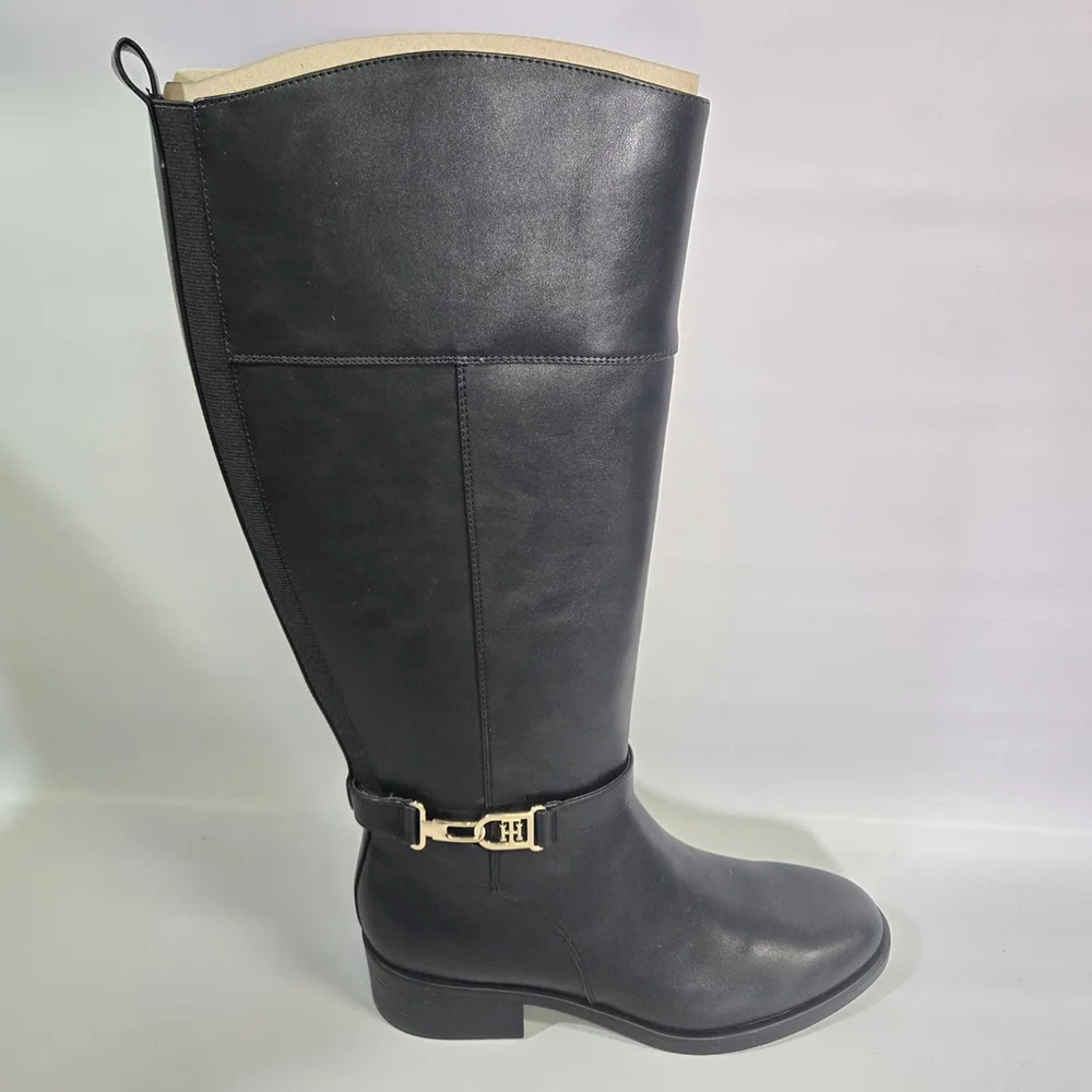 Tommy Hilfiger Ionni Faux Leather Black Riding Boots Knee High 10 NIB Equestrian